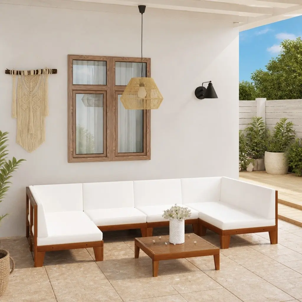 Garden Lounge Set 7 Piece Outdoor Furniture with Cushions Acacia Wood White