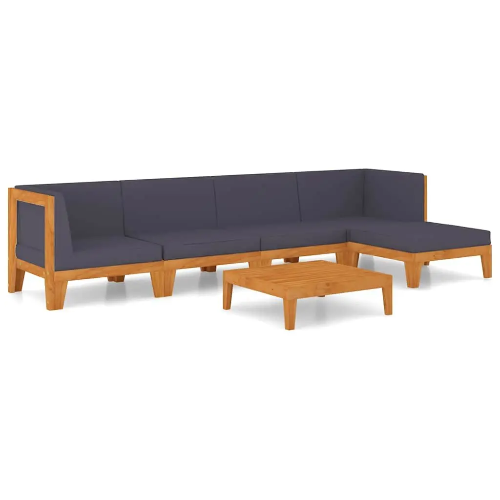 6-Piece Grey Acacia Lounge Set with Cushions