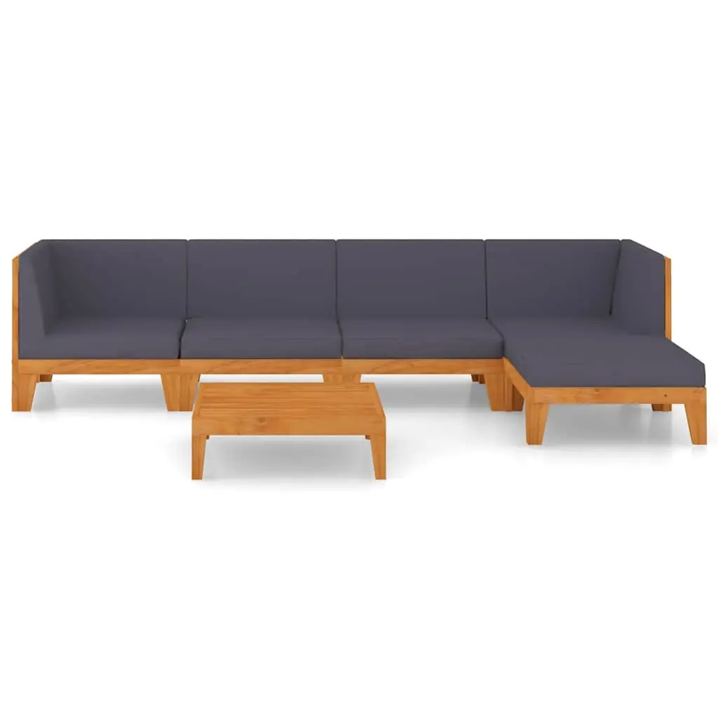 6-Piece Grey Acacia Lounge Set with Cushions