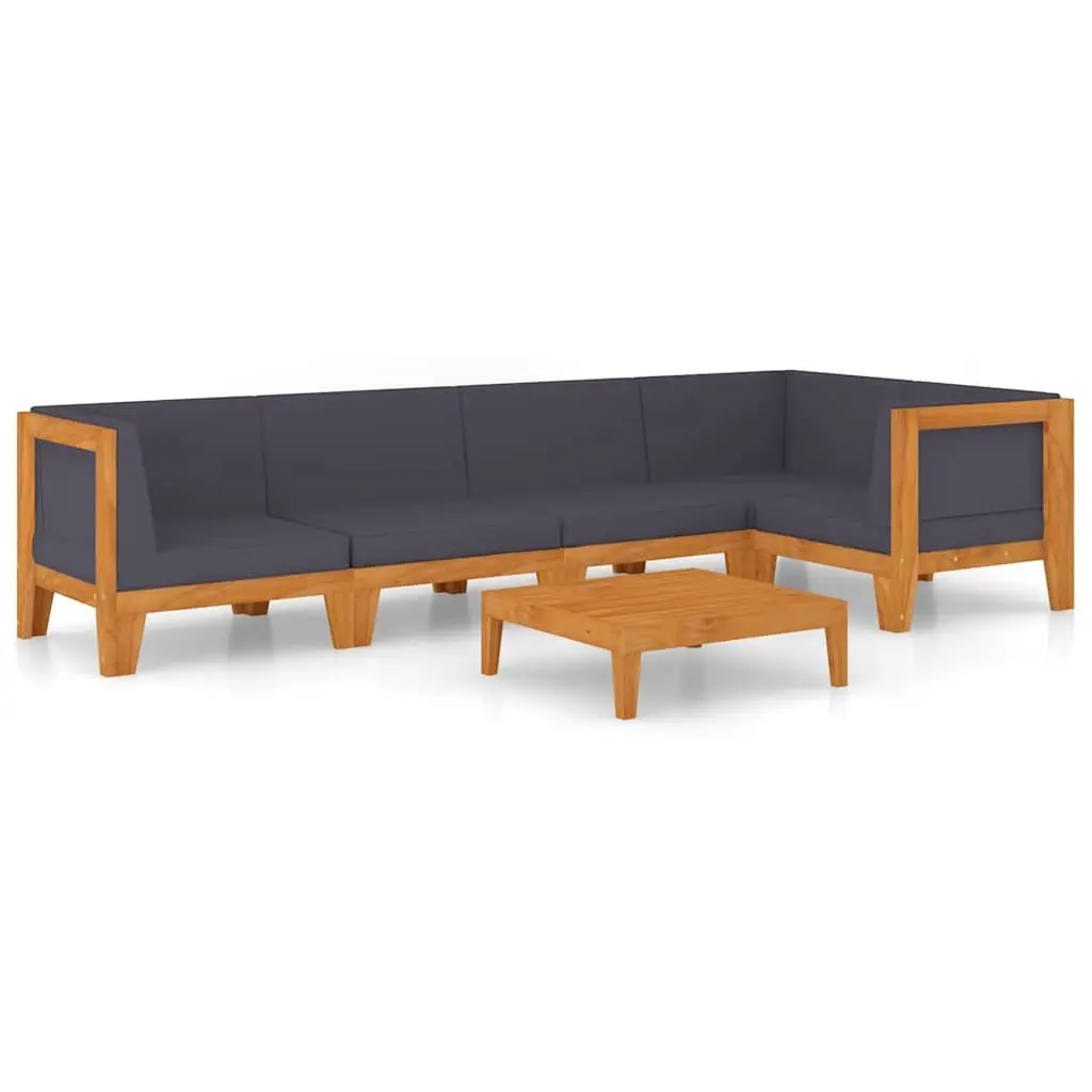 Garden Lounge Set 6 Piece Outdoor Furniture Grey Cushions Acacia Wood Patio