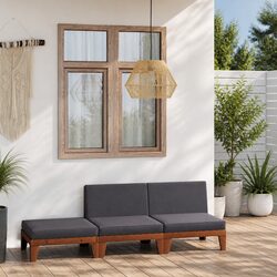 Garden Lounge Set 3 Piece Outdoor Furniture with Cushions Solid Acacia Wood Grey