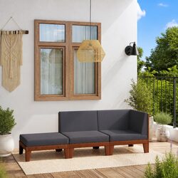 Garden Lounge Set 3 Piece Outdoor Furniture Grey Acacia Wood with Cushions