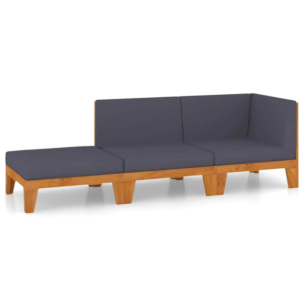 Garden Lounge Set 3 Piece Outdoor Furniture Grey Acacia Wood with Cushions