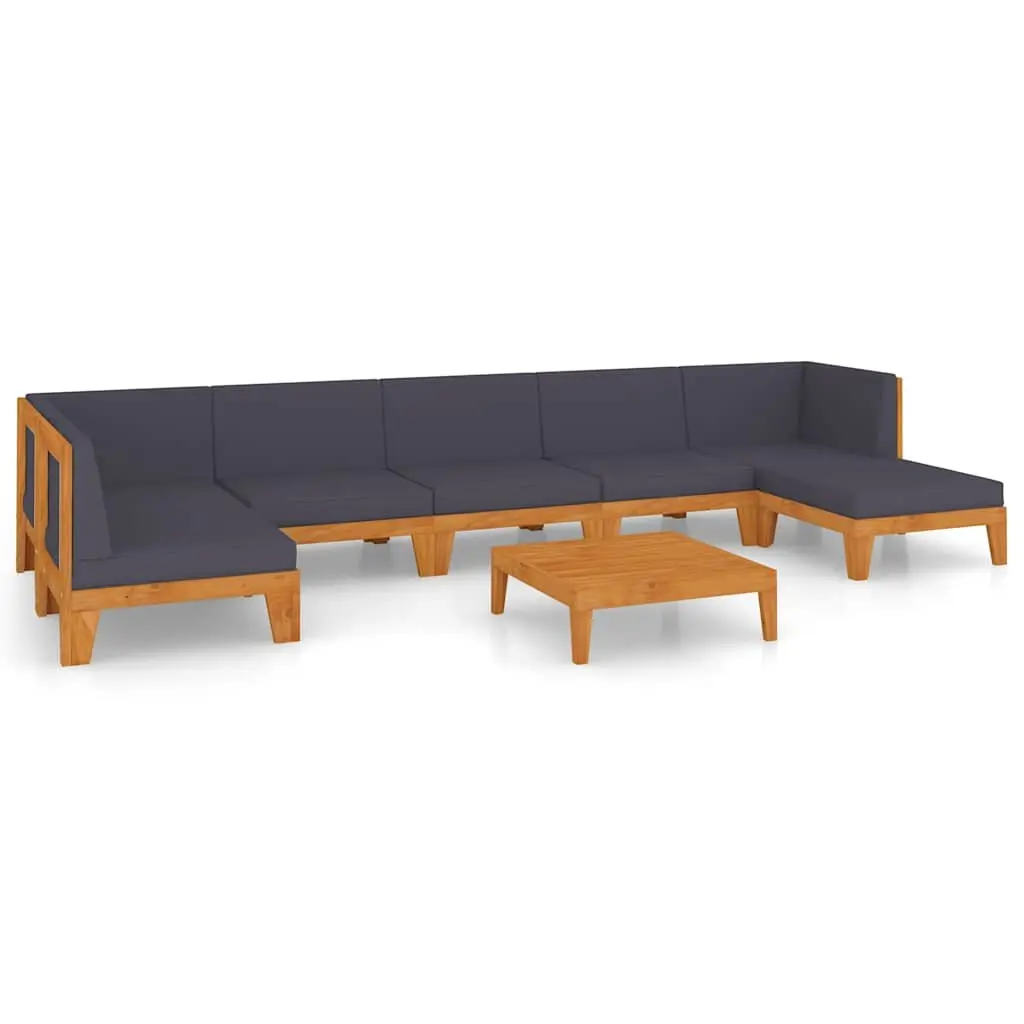 Garden Lounge Set Grey 8 Piece Outdoor Furniture Cushioned Acacia Wood Patio