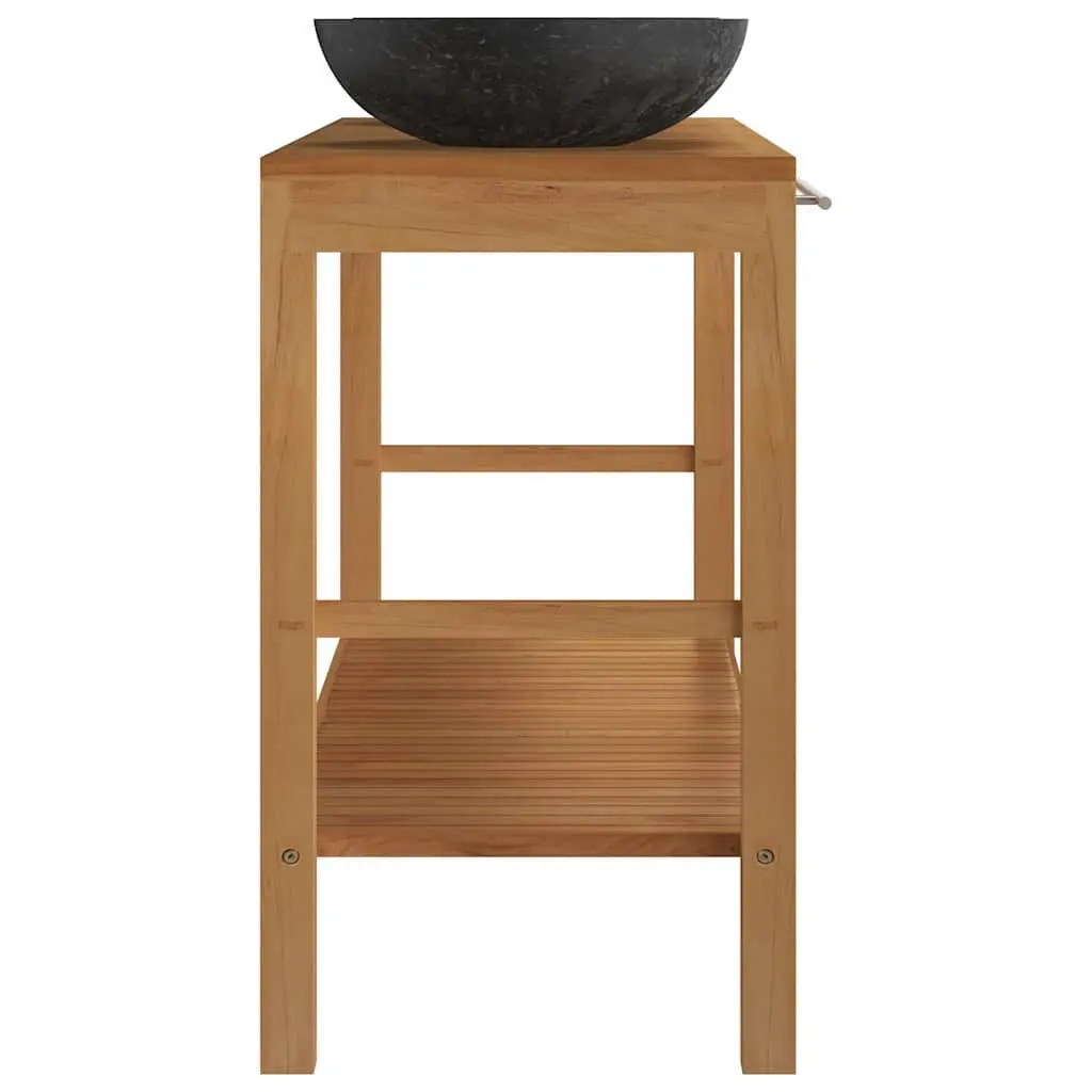 Bathroom Vanity Unit Black Solid Teak Wood Double Sink Marble Basin Storage