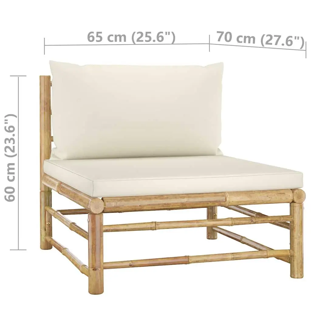 Garden Lounge Set 6 Piece Bamboo Outdoor Furniture with Cream White Cushions