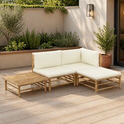 4 Piece Bamboo Lounge Set with Removable Cushions