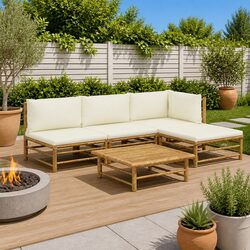 Compact 5 Piece Bamboo Lounge Set with Comfortable Cushions