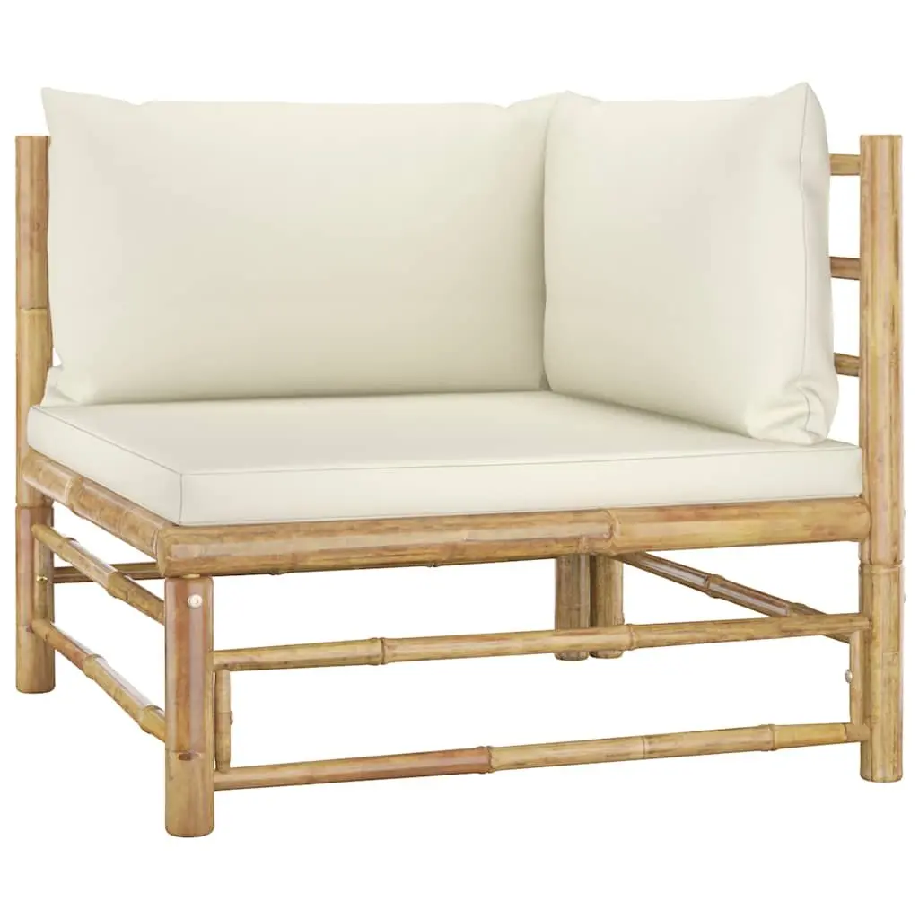 5 Piece Bamboo Garden Lounge Set Outdoor Furniture Cream Cushions Modular