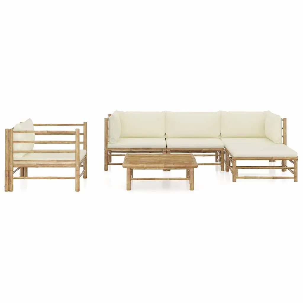 Bamboo Garden Lounge Set Cream 6 Piece Modular Outdoor Furniture with Thickly Padded Cushions