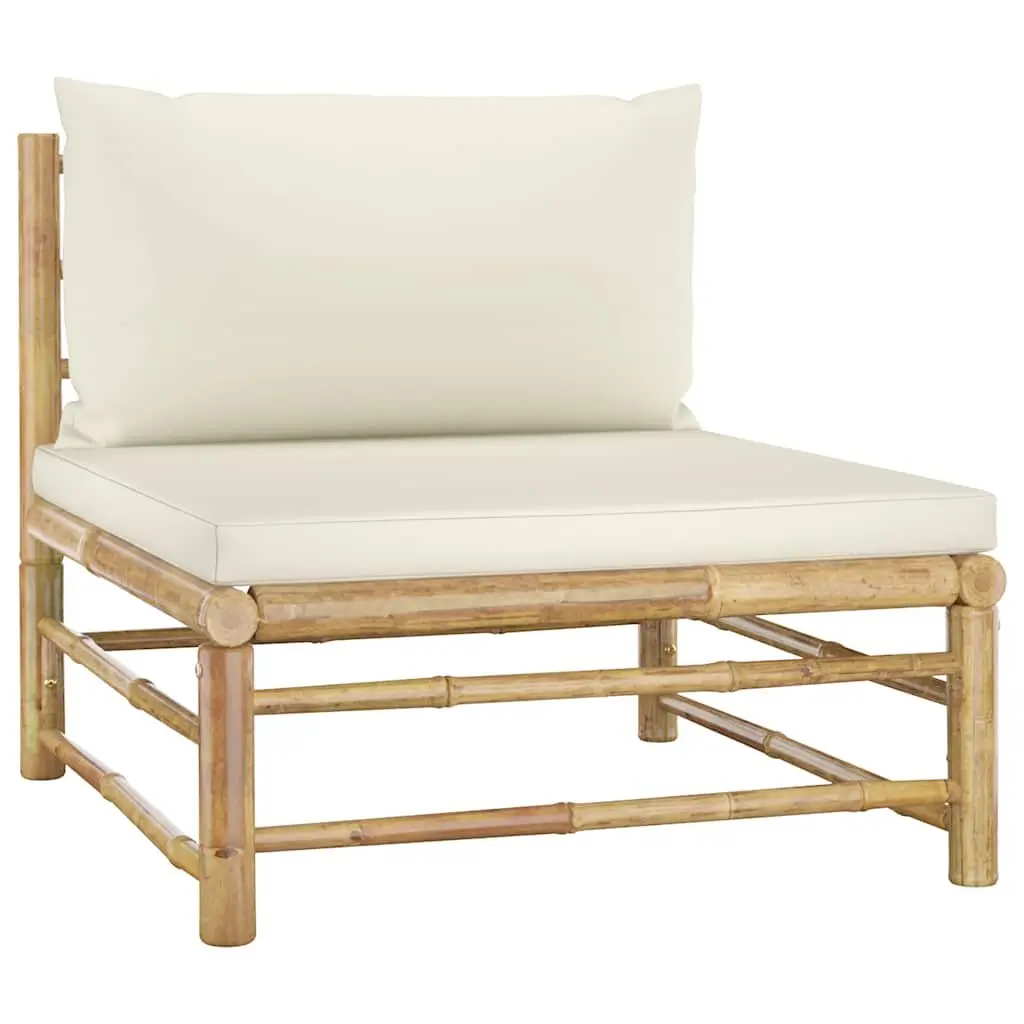 Bamboo Garden Lounge Set Cream 6 Piece Modular Outdoor Furniture with Thickly Padded Cushions