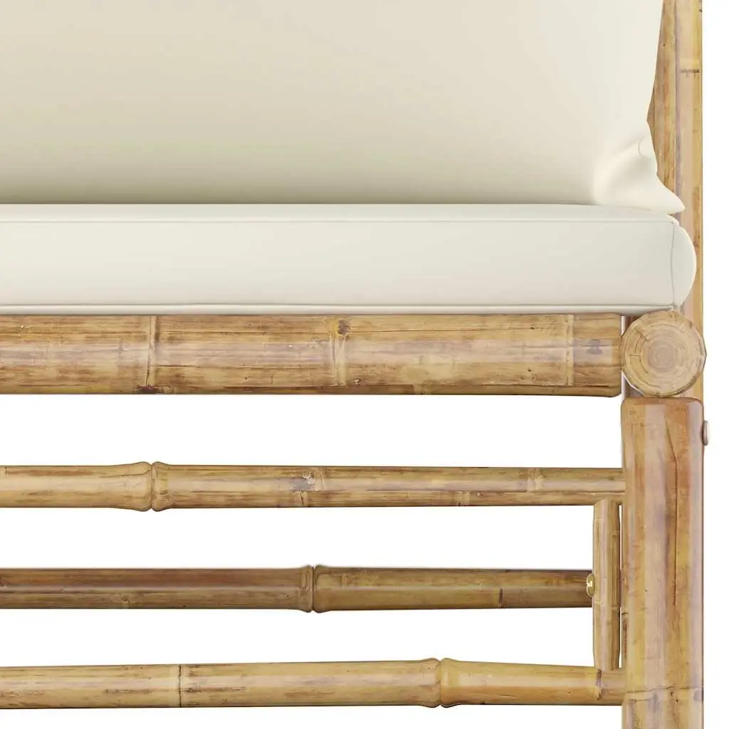 Bamboo Garden Lounge Set Cream 6 Piece Modular Outdoor Furniture with Thickly Padded Cushions