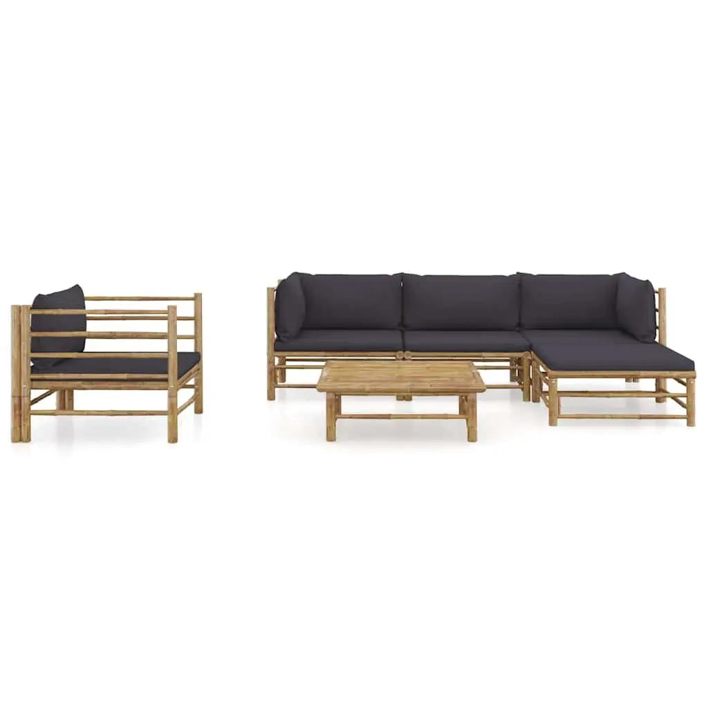 Garden Lounge Set 6 Piece Bamboo Outdoor Furniture Grey Cushions Modular