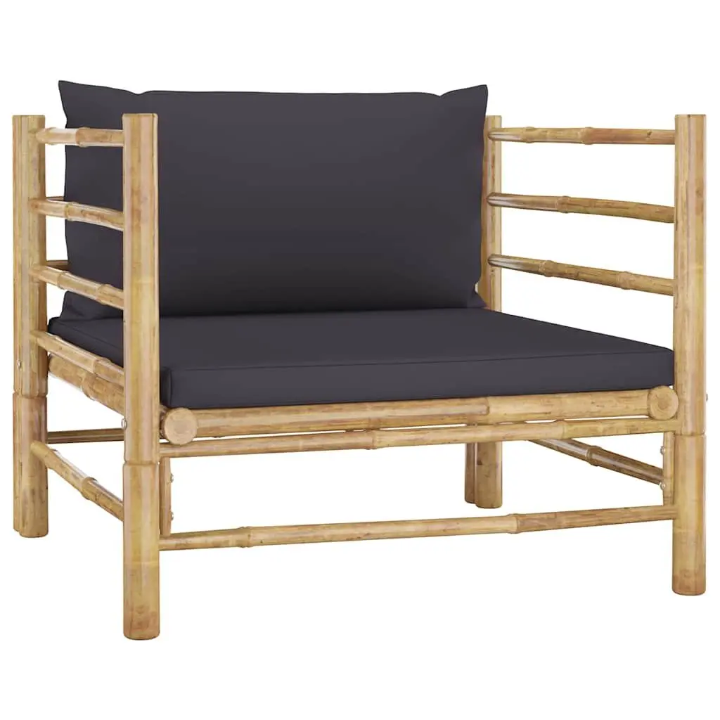 Garden Lounge Set 6 Piece Bamboo Outdoor Furniture Grey Cushions Modular