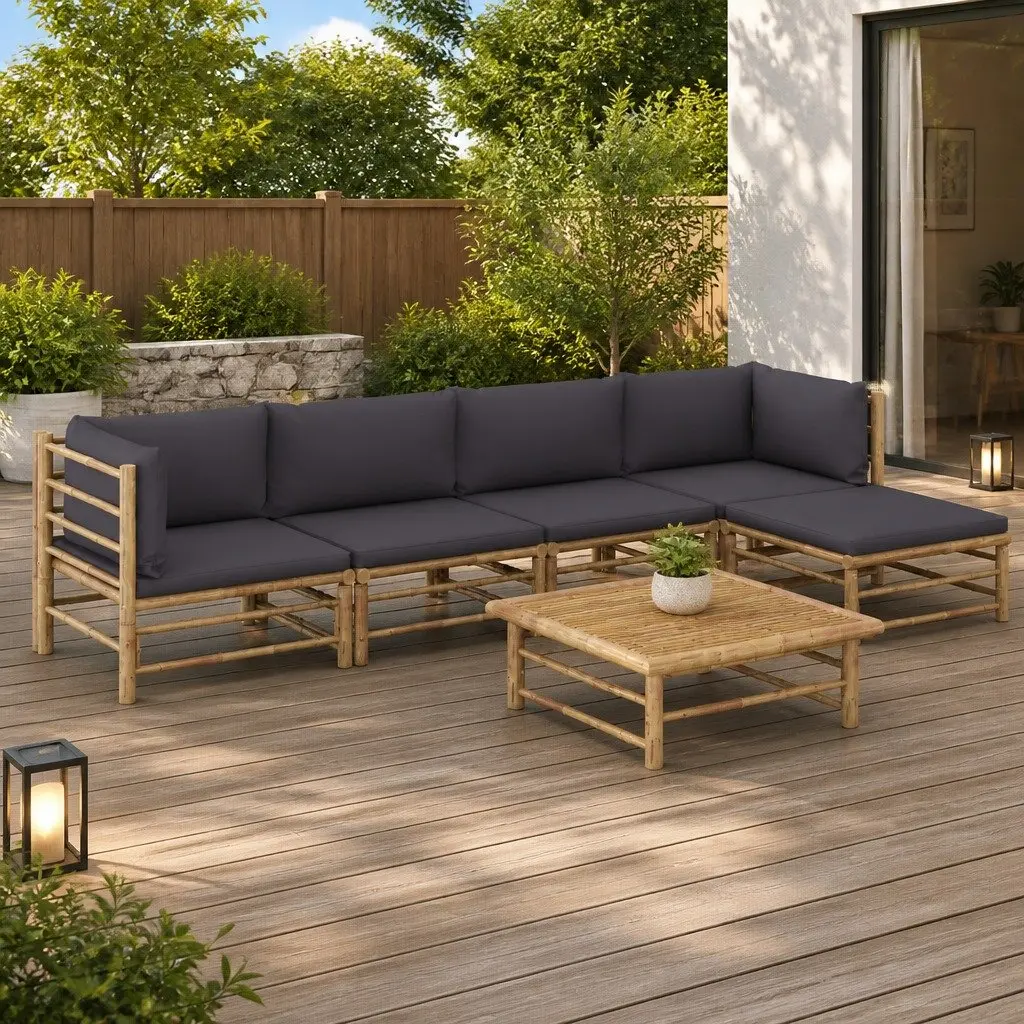 Garden Lounge Set Grey 6 Piece Bamboo Modular Outdoor Furniture