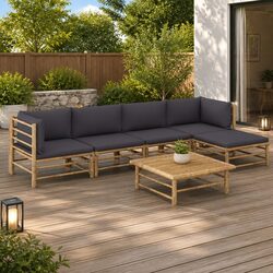 6 Piece Grey Bamboo Lounge Set - Stylish and Comfortable