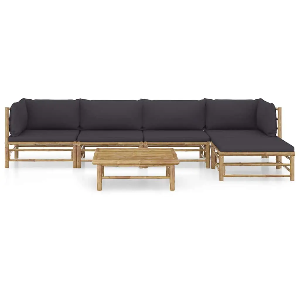 Garden Lounge Set Grey 6 Piece Bamboo Modular Outdoor Furniture
