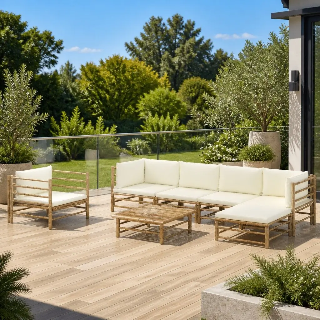 Garden Lounge Set 7 Piece Outdoor Furniture Bamboo Modular Arrangement Cushions