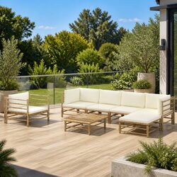 Garden Lounge Set 7 Piece Outdoor Furniture Bamboo Modular Arrangement Cushions