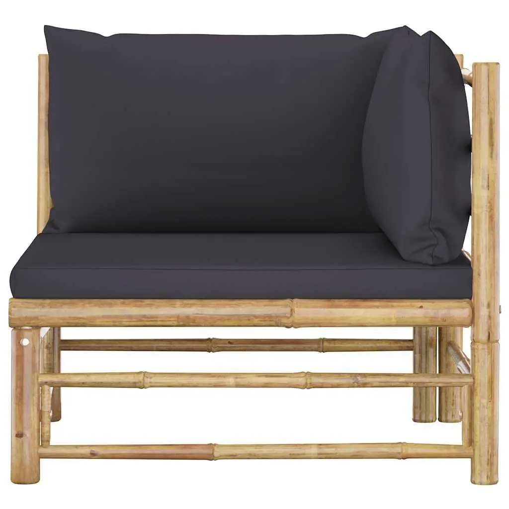 Bamboo Garden Lounge Set Dark Grey 2 Piece Sturdy Construction Thickly Padded Cushions