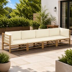 Garden Lounge Set 4 Piece Bamboo Outdoor Furniture with Cushions White