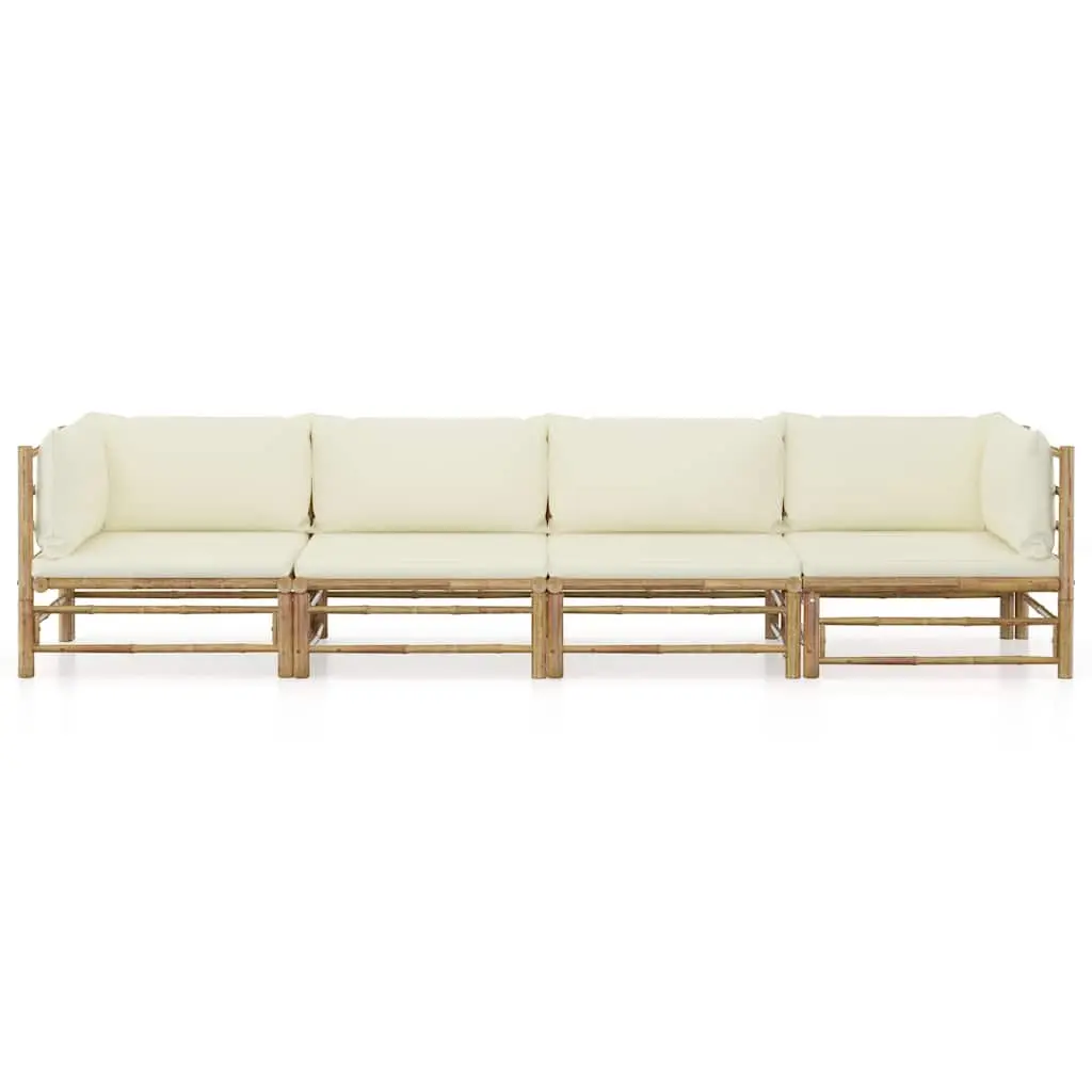 Garden Lounge Set 4 Piece Bamboo Outdoor Furniture with Cushions White