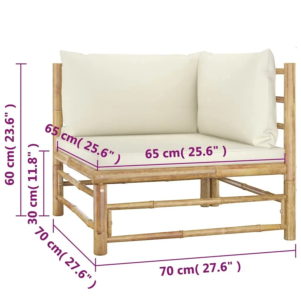 Garden Lounge Set 4 Piece Bamboo Outdoor Furniture with Cushions White