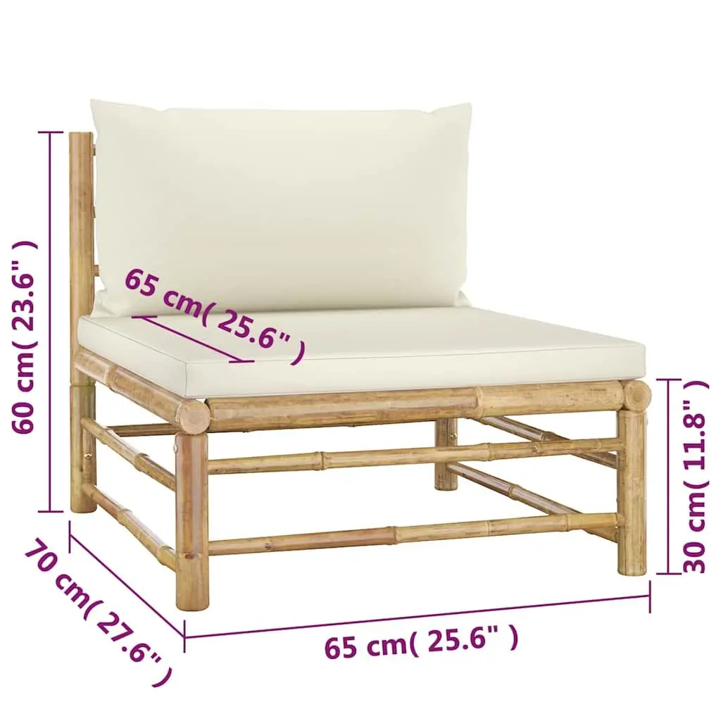 Garden Lounge Set 4 Piece Bamboo Outdoor Furniture with Cushions White