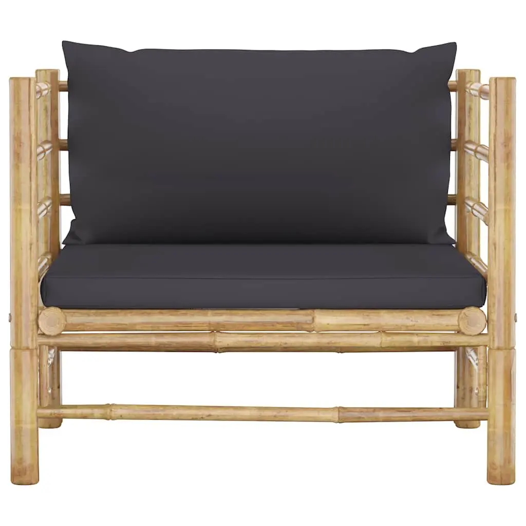 5 Piece Bamboo Garden Lounge Set Grey Cushions Modular Outdoor Furniture