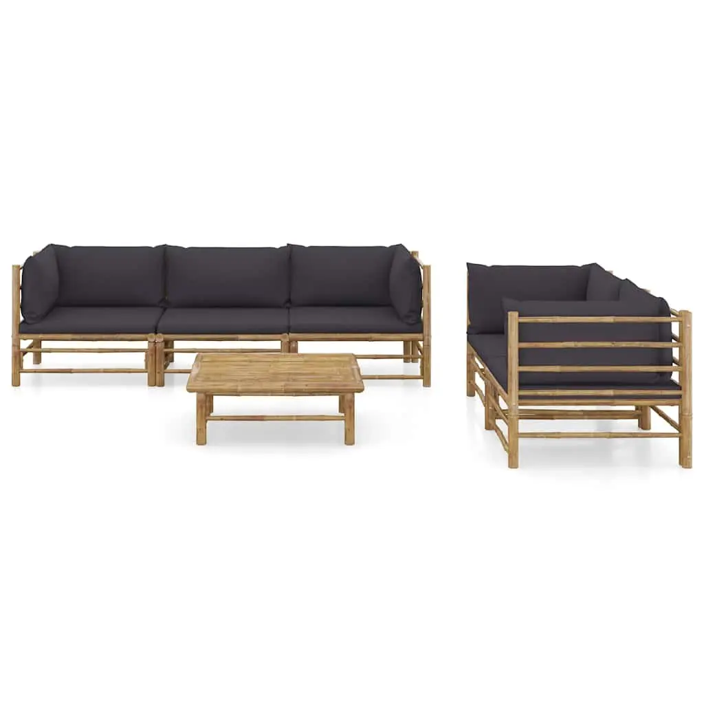Garden Lounge Set 6 Piece Bamboo Outdoor Furniture Modular Seating with Cushions