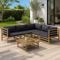 6 Piece Garden Lounge Set Bamboo Outdoor Furniture Patio Seating Dark Grey