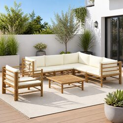 7-Piece Bamboo Lounge Set with Cream Cushions