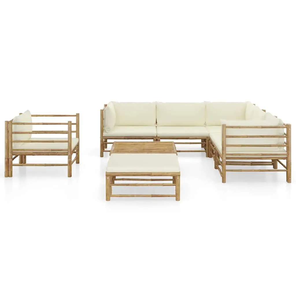 Garden Lounge Set 8 Piece Bamboo Outdoor Furniture with Cream Cushions Modular