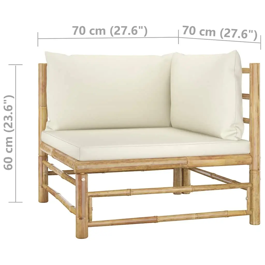 Garden Lounge Set 8 Piece Bamboo Outdoor Furniture with Cream Cushions Modular