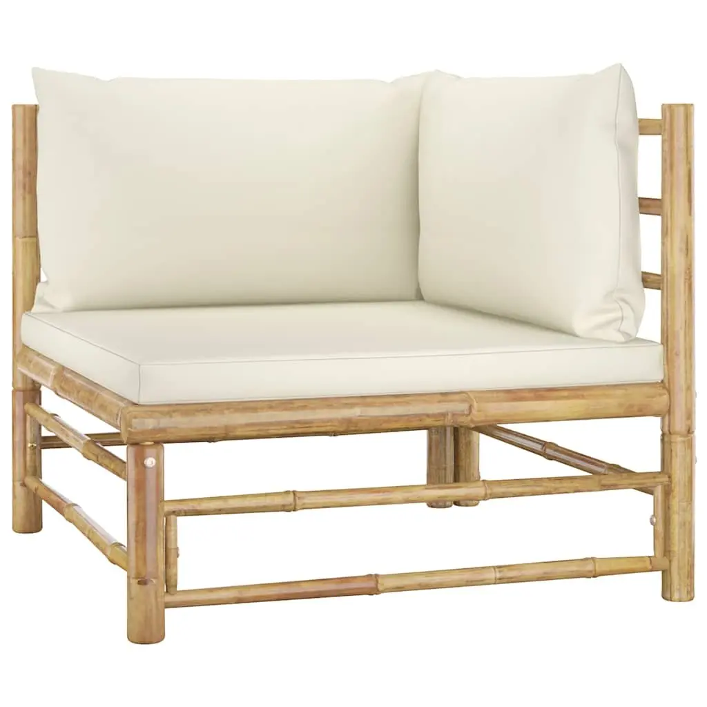 Garden Lounge Set 8 Piece Bamboo Outdoor Furniture with Cream Cushions Modular