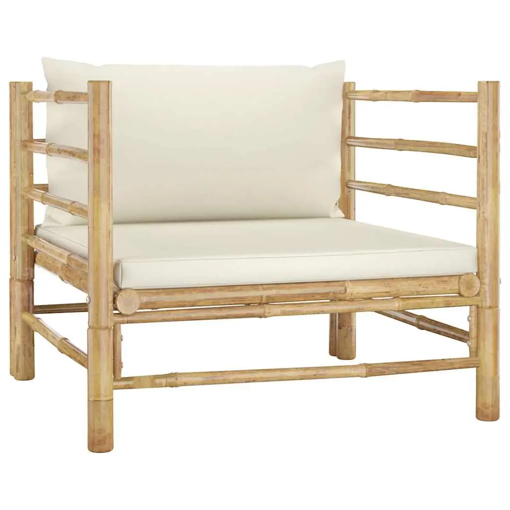 Garden Lounge Set 8 Piece Bamboo Outdoor Furniture with Cream Cushions Modular