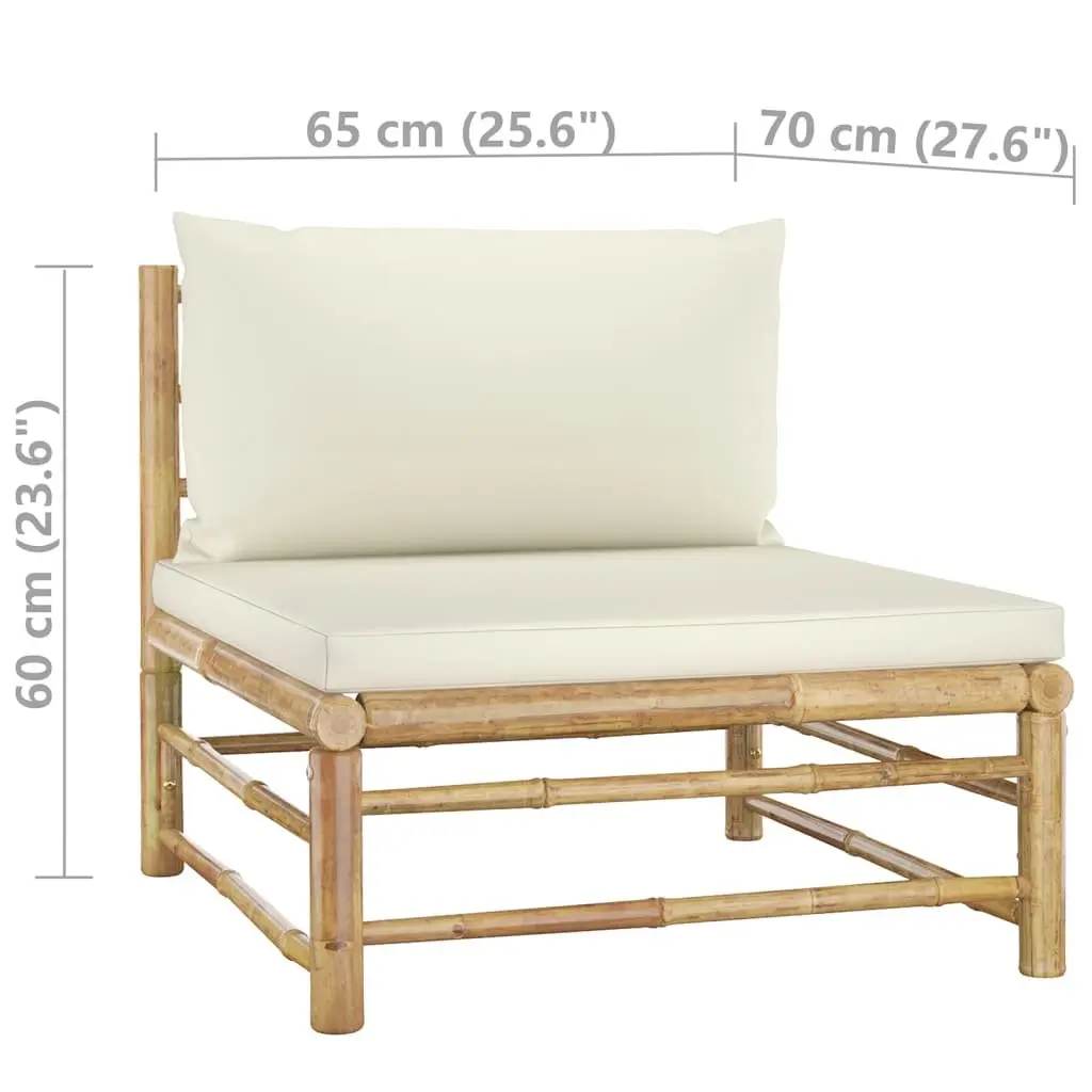 8 Piece Bamboo Garden Lounge Set Outdoor Furniture with Cream White Cushions