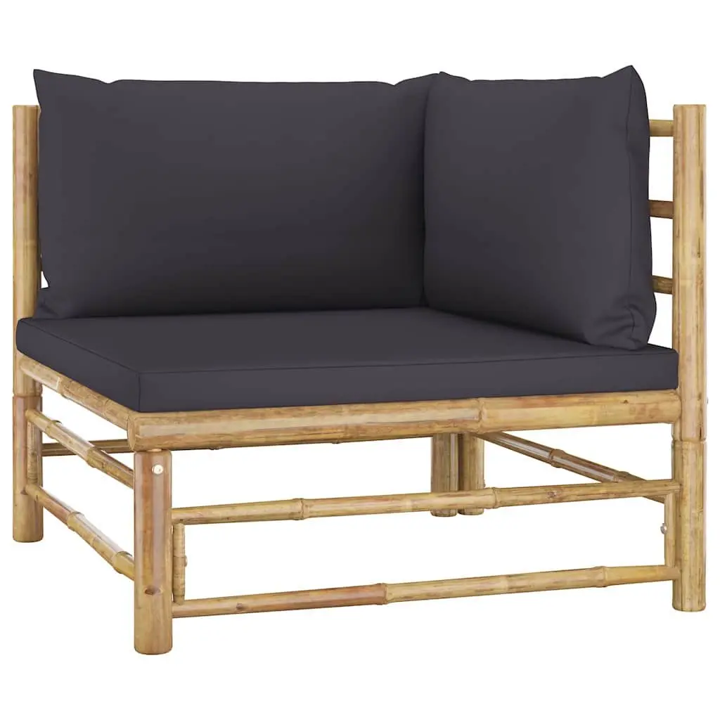 Garden Lounge Set 11 Piece Bamboo Outdoor Furniture with Grey Cushions Modular