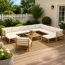 Compact 12-Piece Bamboo Outdoor Lounge Set with Cushions