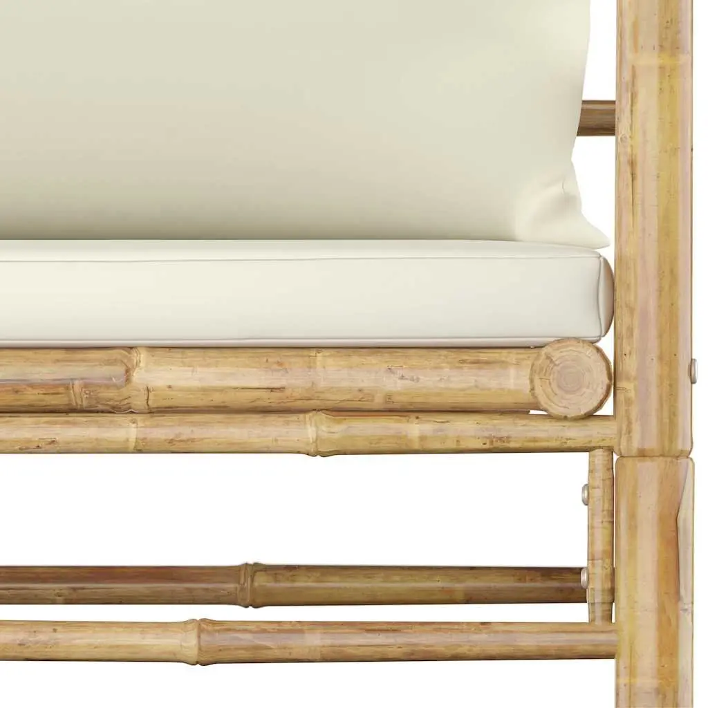 Garden Lounge Set 12 Piece Bamboo Outdoor Furniture Modular Cream Cushions