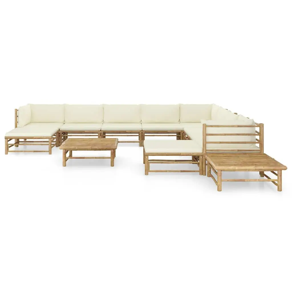 Garden Lounge Set 12 Piece Bamboo Outdoor Furniture Modular Cream Cushions