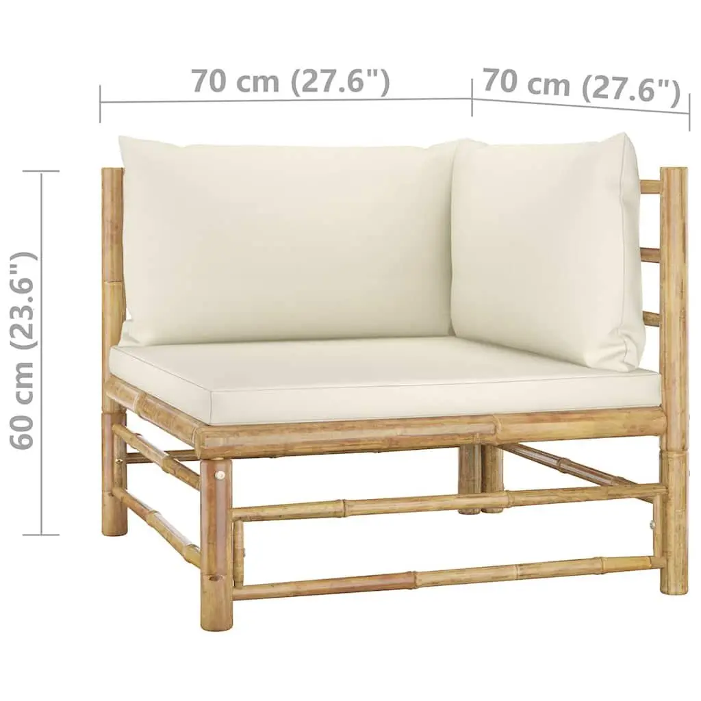 Garden Lounge Set 9 Piece Bamboo Outdoor Furniture White Cushions Modular