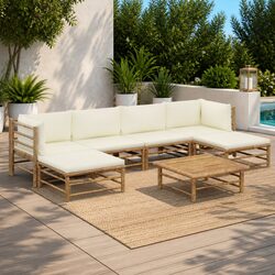 7 Piece Bamboo Garden Lounge Set Outdoor Furniture Modular Arrangement Cream