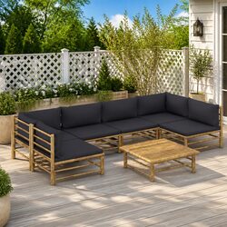 Concise and Stylish 7-Piece Bamboo Garden Lounge Set
