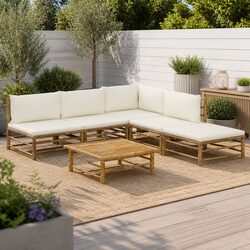 6 Piece Garden Lounge Set Bamboo Outdoor Furniture Modular Patio Seating with