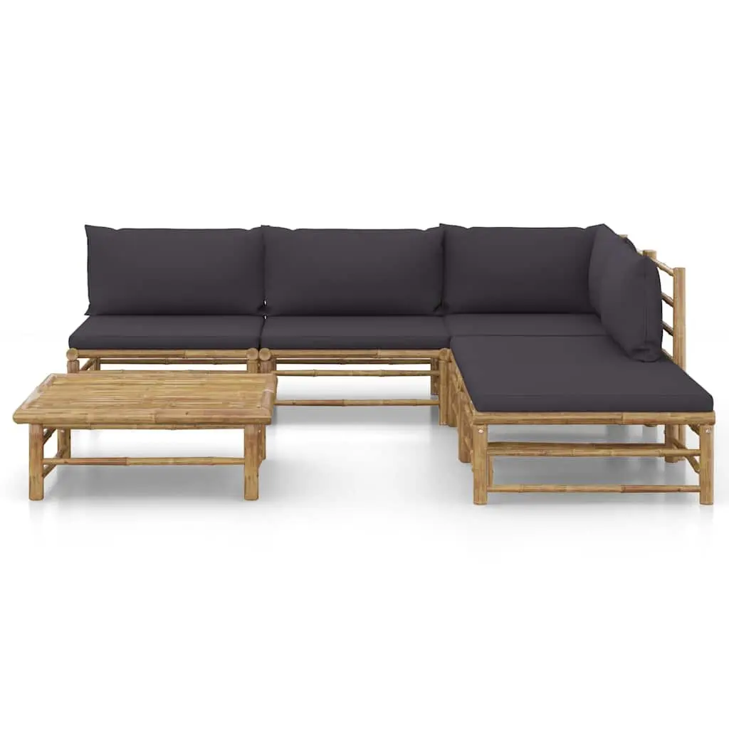 Garden Lounge Set 6 Piece Bamboo Outdoor Furniture Modular Seating Grey Cushions