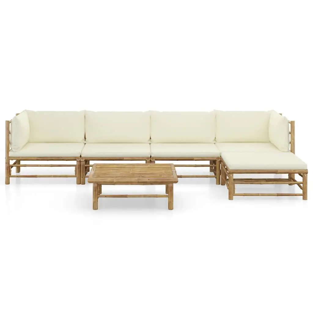 Garden Lounge Set 6 Piece Bamboo Outdoor Furniture Cream White Cushions Modular