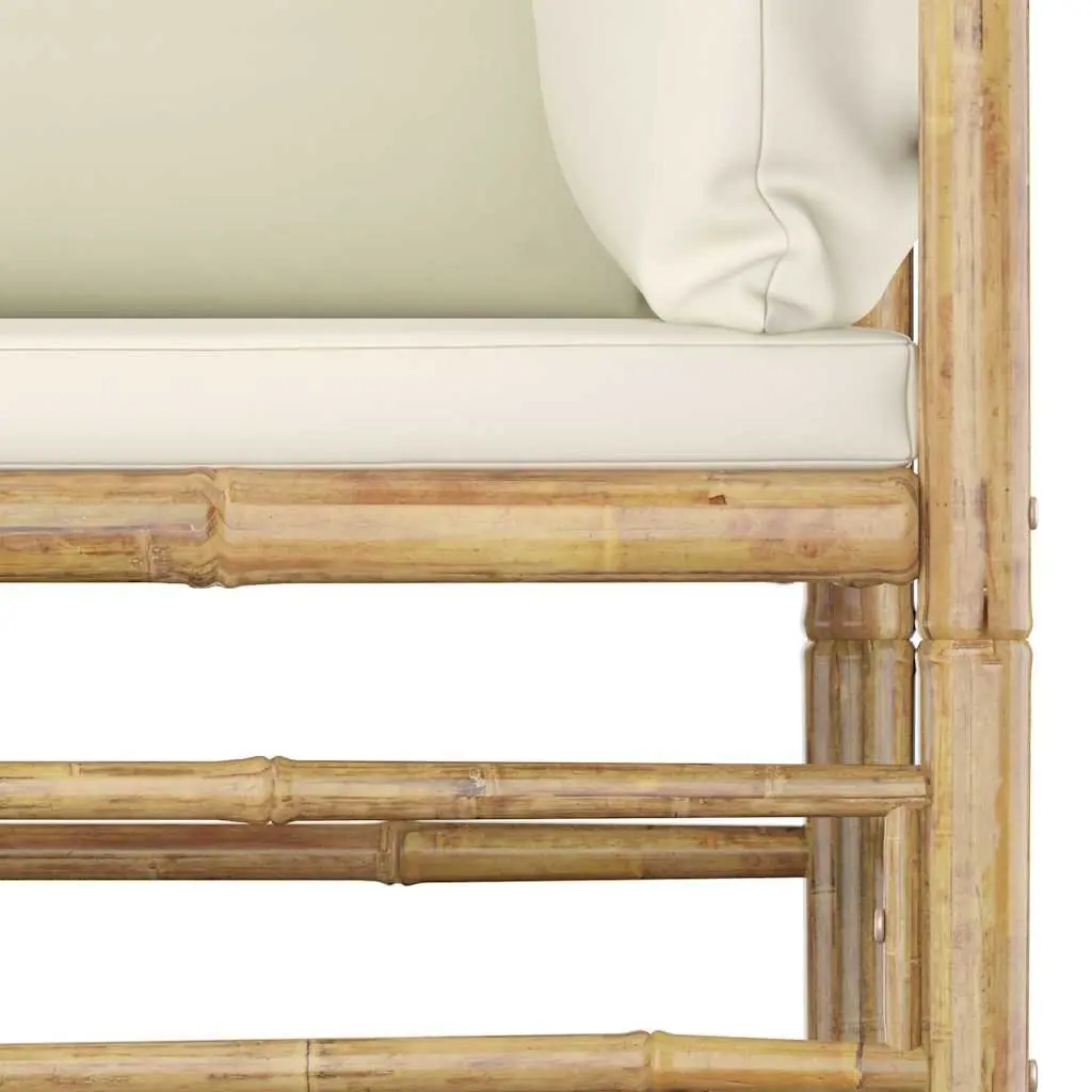 Garden Lounge Set 6 Piece Bamboo Outdoor Furniture Cream White Cushions Modular