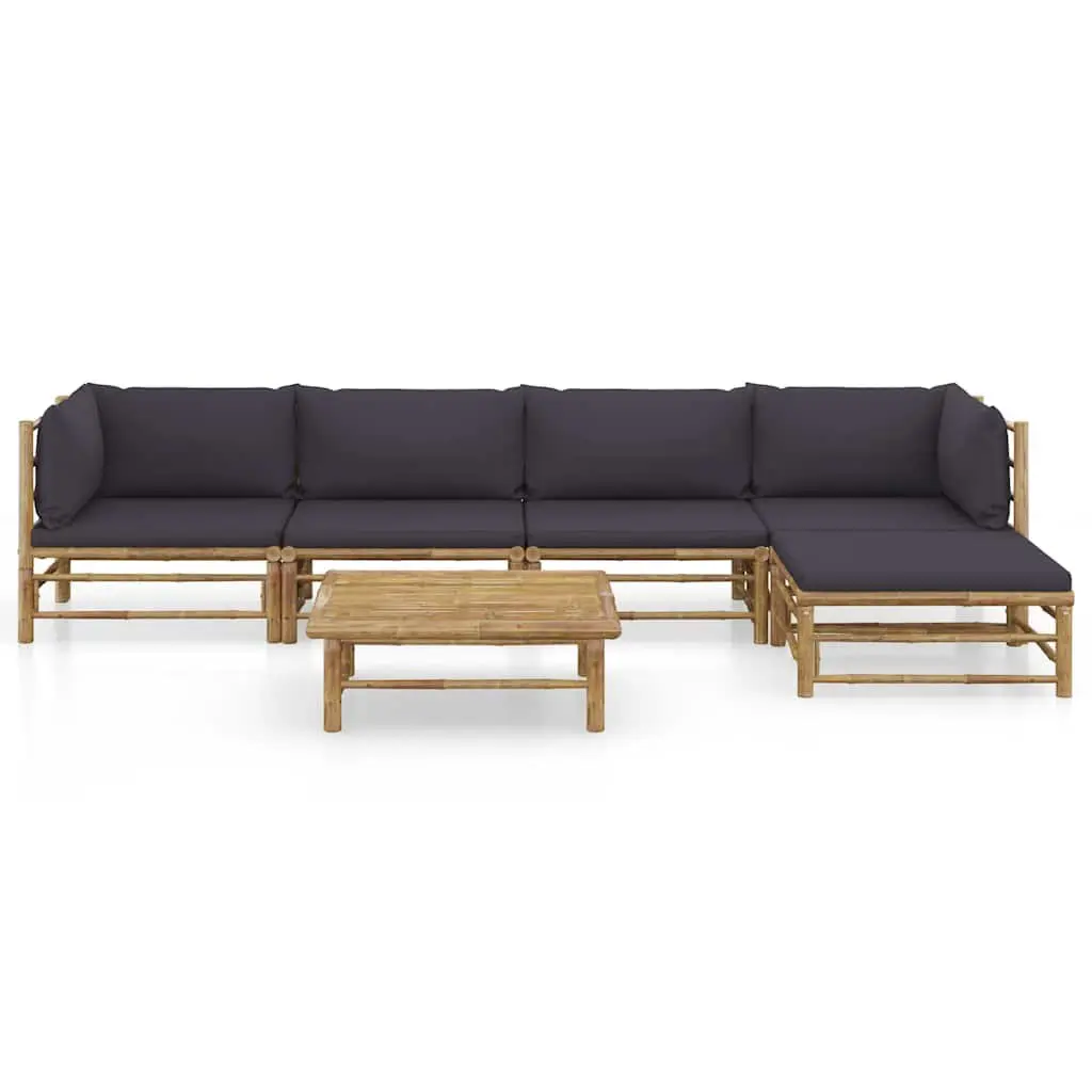 Garden Lounge Set 6 Piece Bamboo Outdoor Furniture with Grey Cushions Modular