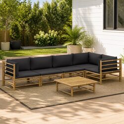 Garden Lounge Set 6 Piece Bamboo Outdoor Furniture Modular Lounge Suite Grey